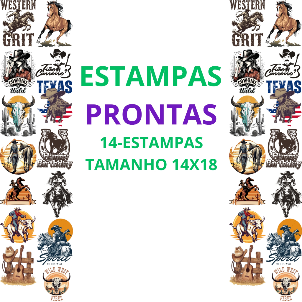 DTF Impressão Com Estampas Prontas Para Camisetas e Tecidos Variados Country 14 Estampas 14X18 Promoção Envio Rapido
