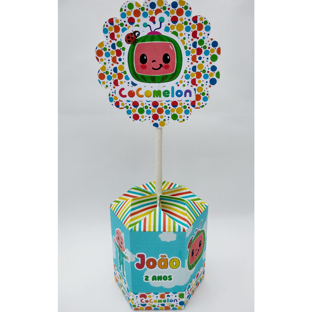 PEGUE e MONTE - Centro de Mesa Sextavado - Tema CoComelon - Lembrancinha de Festa Infantil