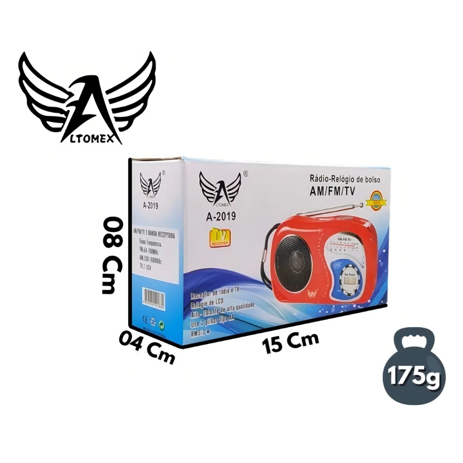 Rádio Relógio De Bolso Mini Portátil A Pilha AM/FM A-2019 - Altomex - Oriente