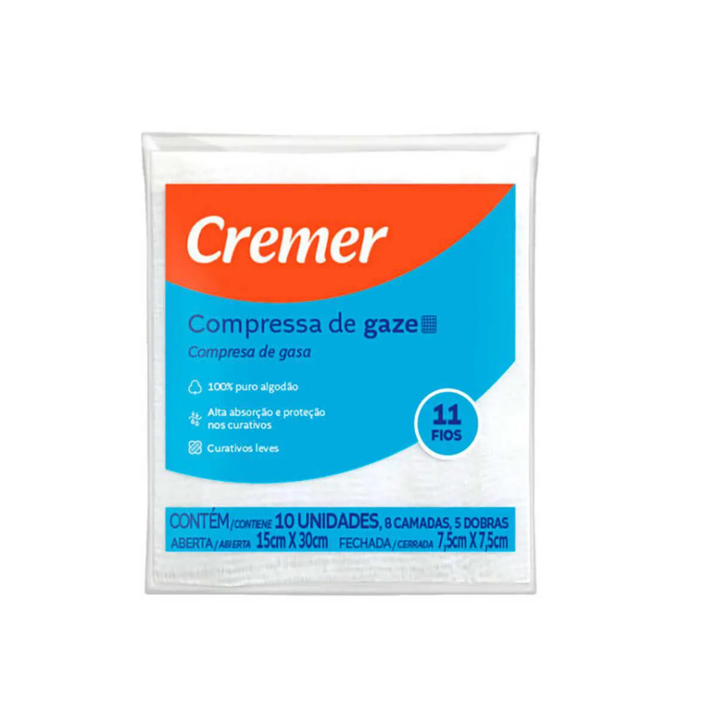 Compressa Esteril 11 Fios 7,5cm X 7,5cm Com 10 Unidades Cremer em Oferta na Shopee