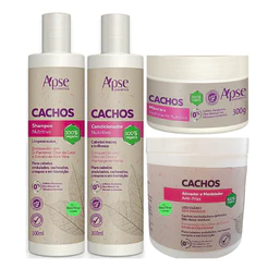 Kit Apice Cachos Completo Apse Shampoo Condicionador Mascara Ativador de Cachos Liberado Vegano 500g 300ml 300g