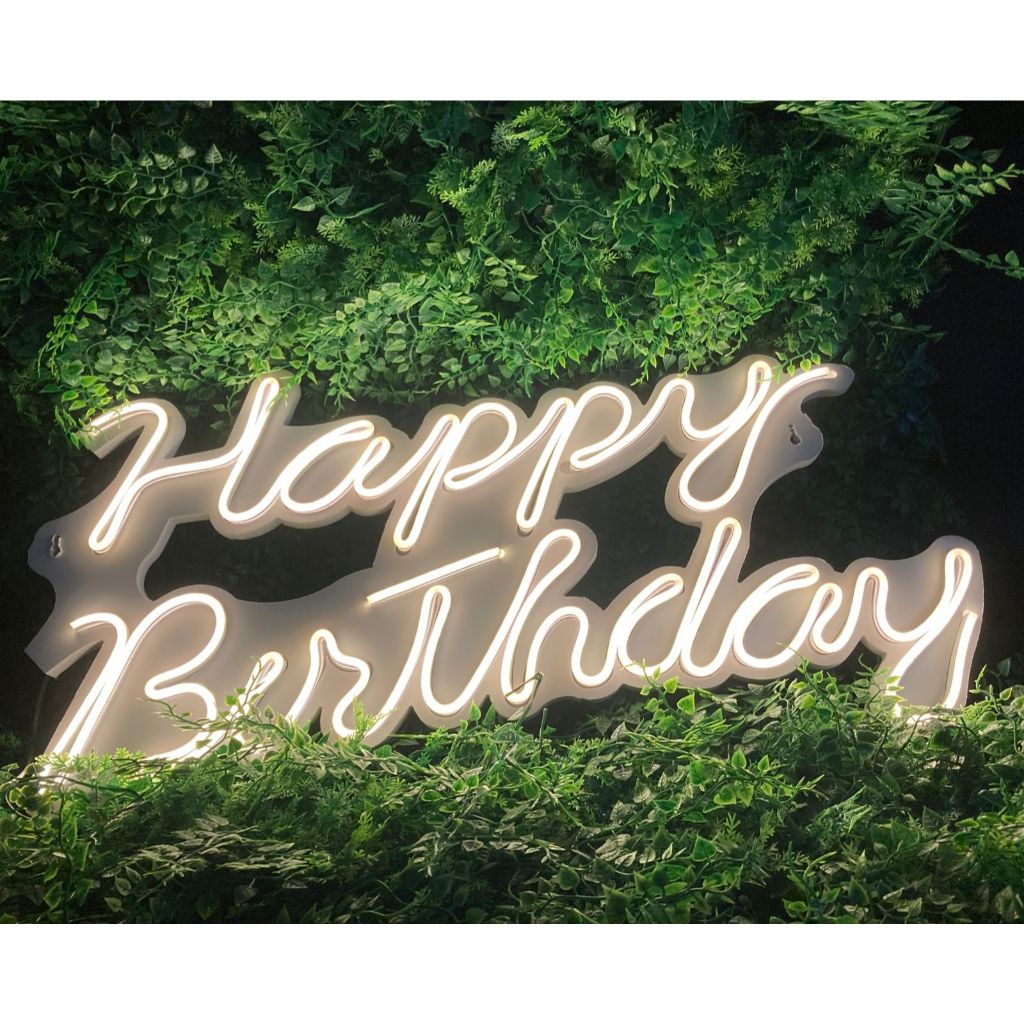 Letreiro Neon Led Happy Birthday 60×28 Cm Branco Quente ou Branco Frio Luminária Aniversário