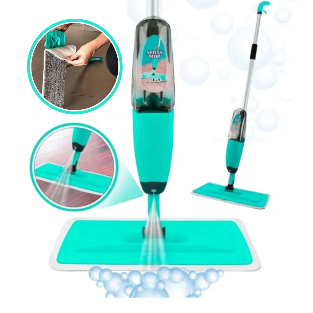 Mop spray giratorio magico com reservatorio gatilho limpa e seca pisos e vidros refil microfibra