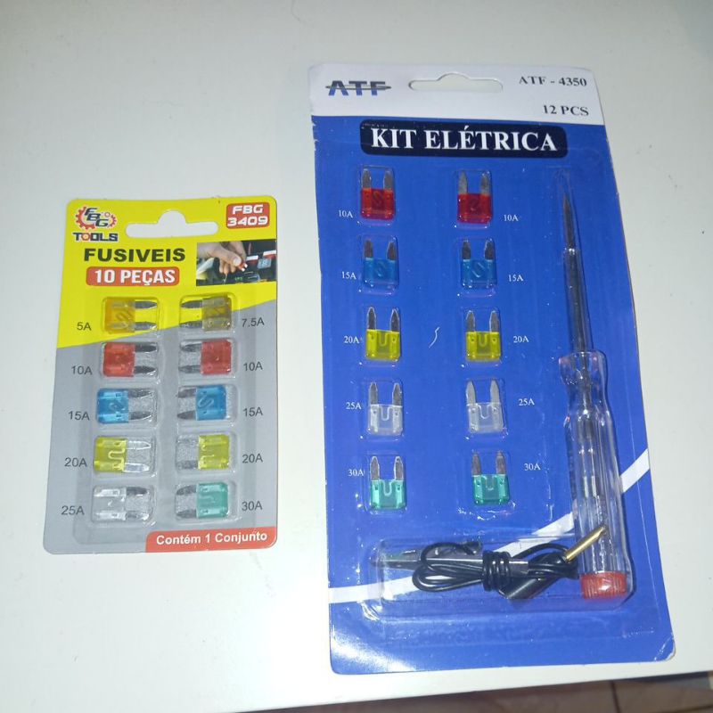 Kit com 20 mini fusíveis chave teste e garra jacaré ATF 4350
