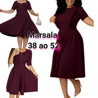 Vestido Feminino Midi Marsala Evangélico Pus Size Moda Evangélica Rodado Soltinho Congressos Uniforme Fardamento Igreja em Oferta na Shopee