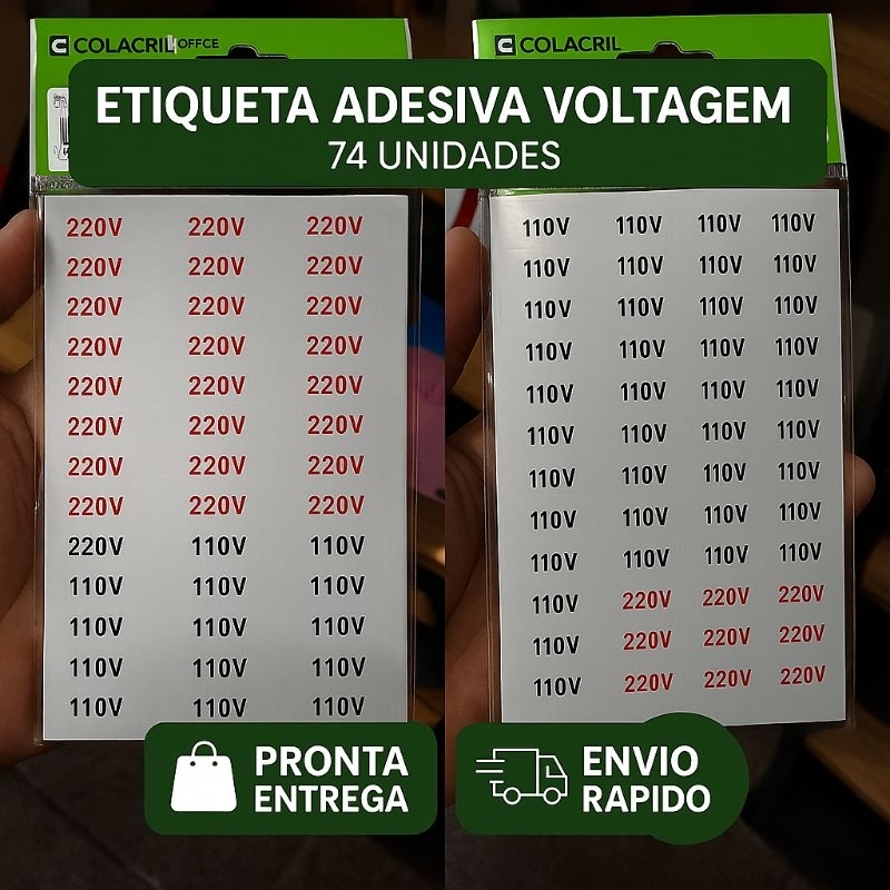 Etiquetas Adesivas Colacrill Multiuso - Tomada - Voltagem - Sinalização - Elétrica - Segurança