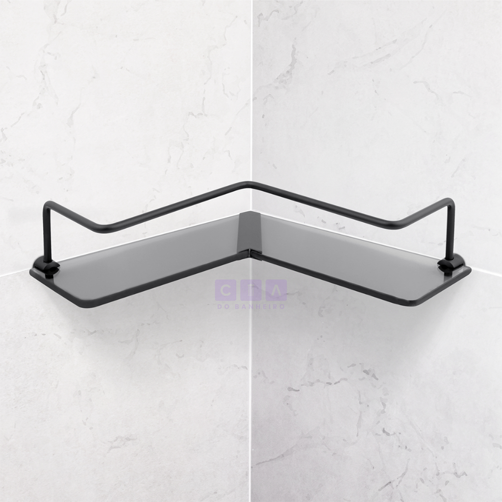 Porta Shampoo em L de Canto Prreto Fosco com Vidro Fumê em Oferta na Shopee