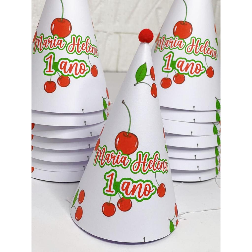 Chapéu de Aniversário Personalizado Cerejinha PEGUE E MONTE Festa Infantil Lembrancinhas
