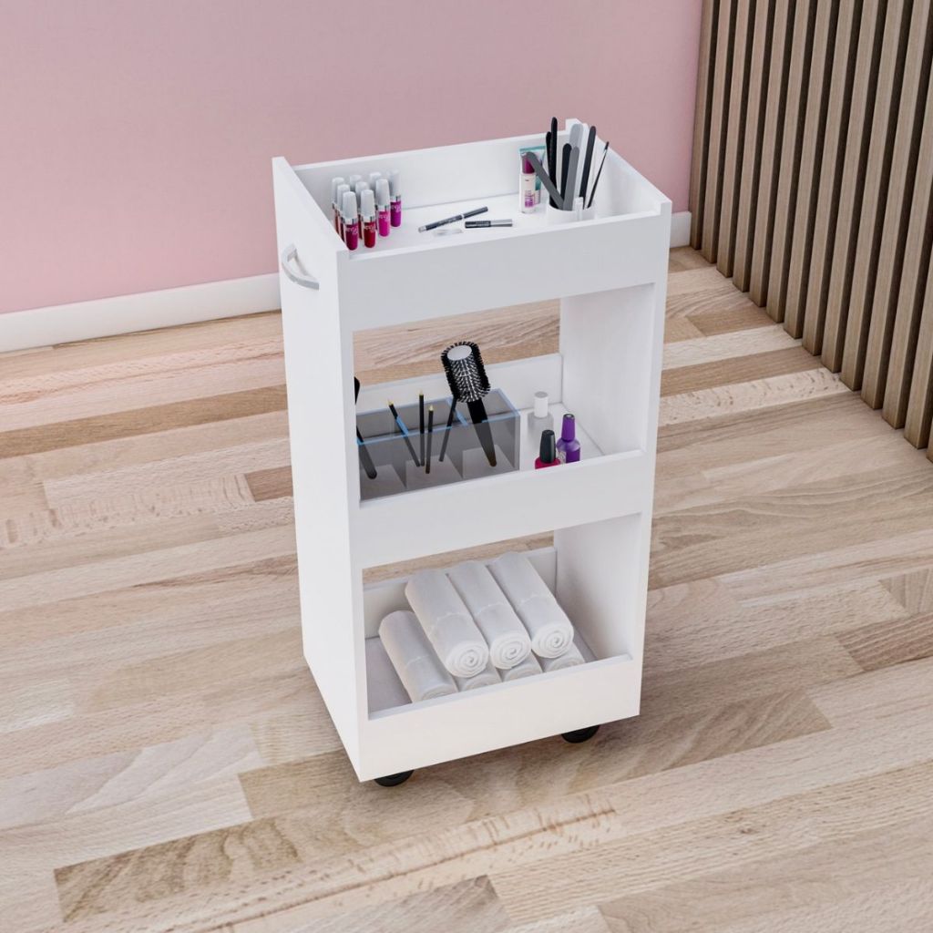 Carrinho Auxiliar Suporte Para Esmalte Salão De Beleza Manicure Mesa Com Rodinhas Premium