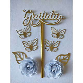 Topo de Bolo Gratidão – confeccionado em papel – uso decorativo em festas em Oferta na Shopee