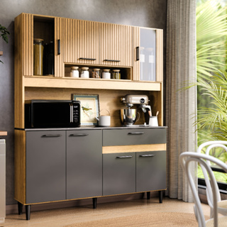 Kit Cozinha Coral 120cm Balcão+Aéreo Ripado MDF/MDP 8 Portas 1 Gaveta 3 Cores em Oferta na Shopee