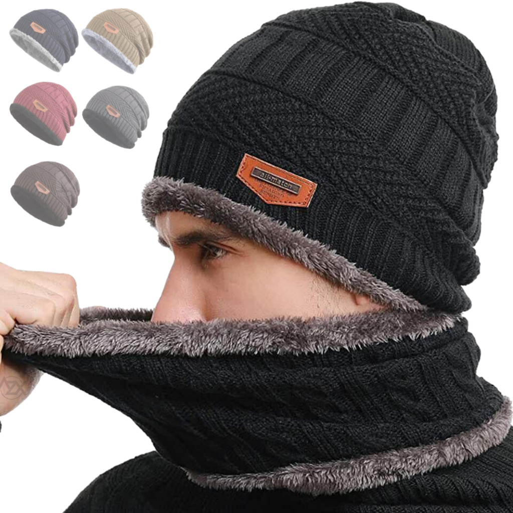 Touca de Inverno com Protetor de Pescoço Frio Kit Inverno