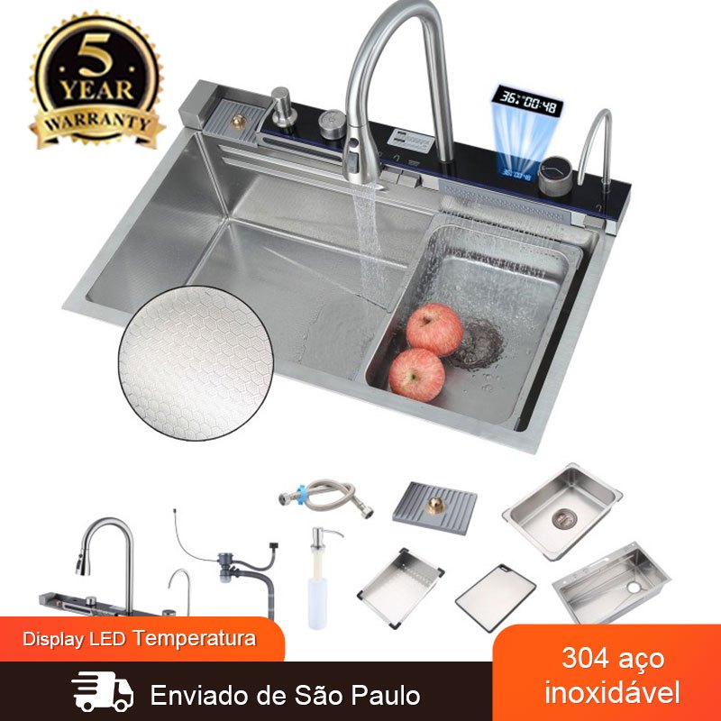 Kit Cuba Gourmet Premium Multifuncional Torneira Pia Smart 75x46cm 304 Aço Inox Complet Torneira em Oferta na Shopee