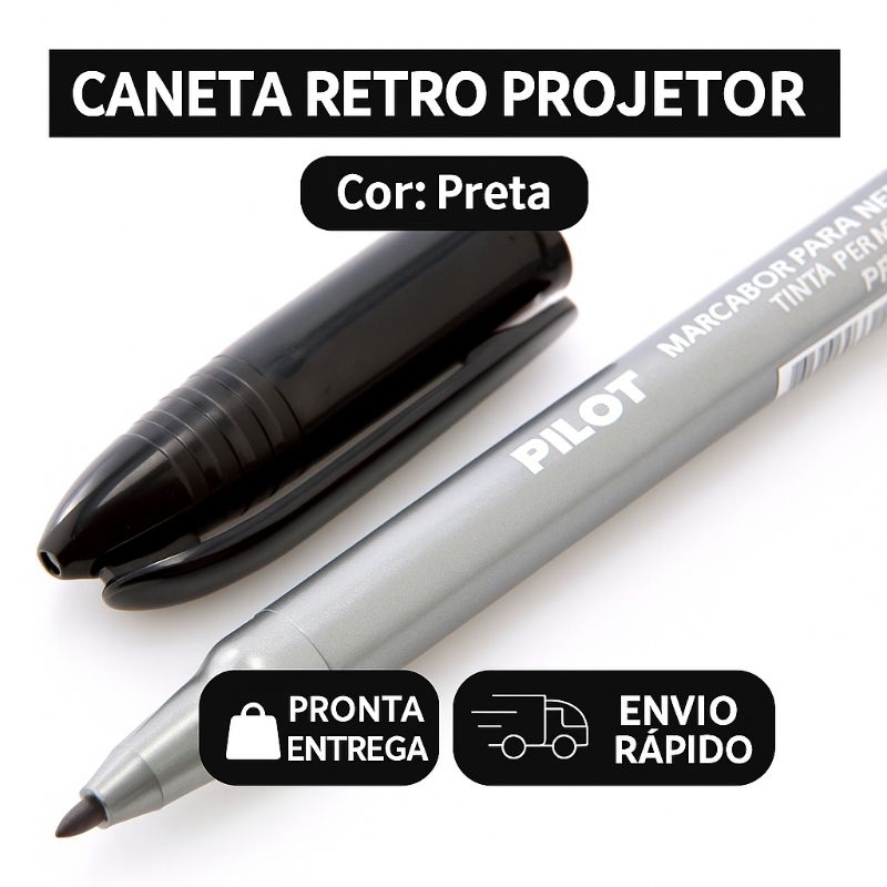 Caneta Retroprojetor Preta Pilot - Permanente - Transparência - Escola - Escritório - Aula em Oferta na Shopee
