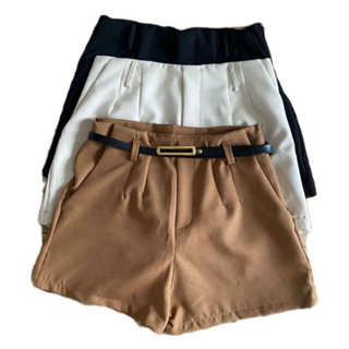 Kit 3 Shorts Femininos Cintura Alta com Cinto Preto/Branco/Bege P M G GG em Oferta na Shopee