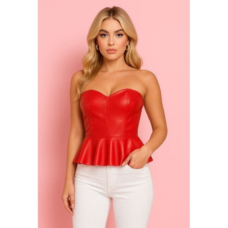 Blusa Peplum Couro Fake