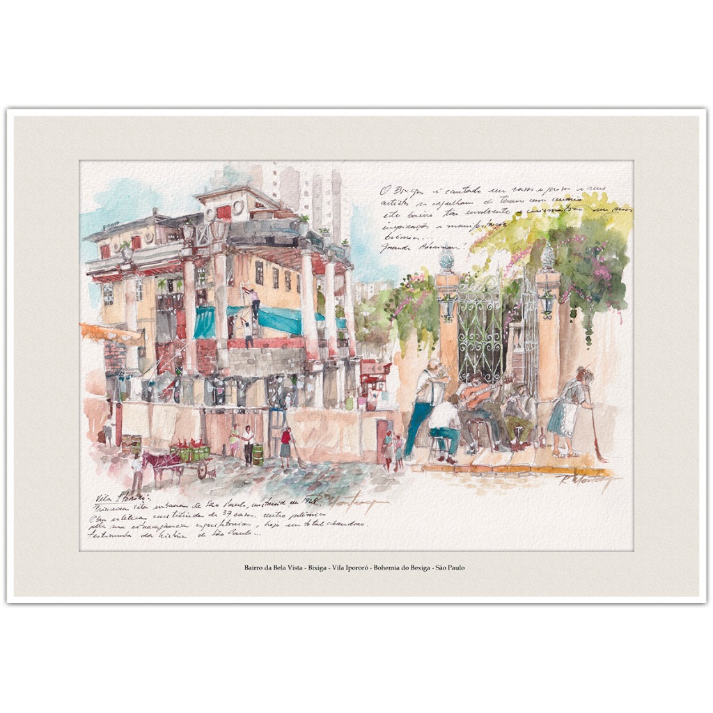 Bela Vista Bixiga Vila Ipororó - São Paulo | Arte Aquarela para Quadro Decorativo | Lembrança | A4