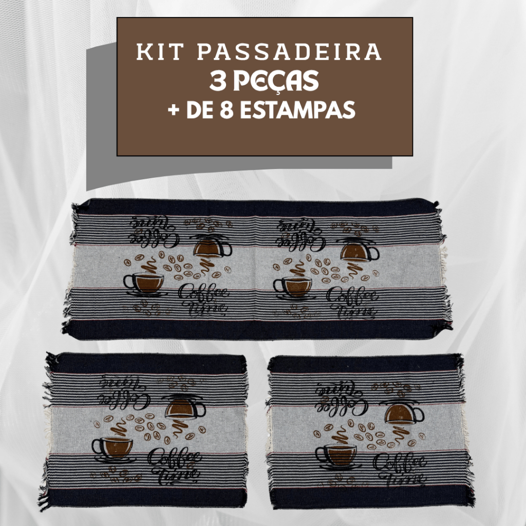 Kit Jogo de Tapete e Passadeira Cozinha 3 Peças 100% Algodão Decorativo Promoção Varias Cores