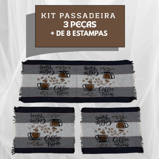 Kit Jogo de Tapete e Passadeira Cozinha 3 Peças 100% Algodão Decorativo Promoção Varias Cores