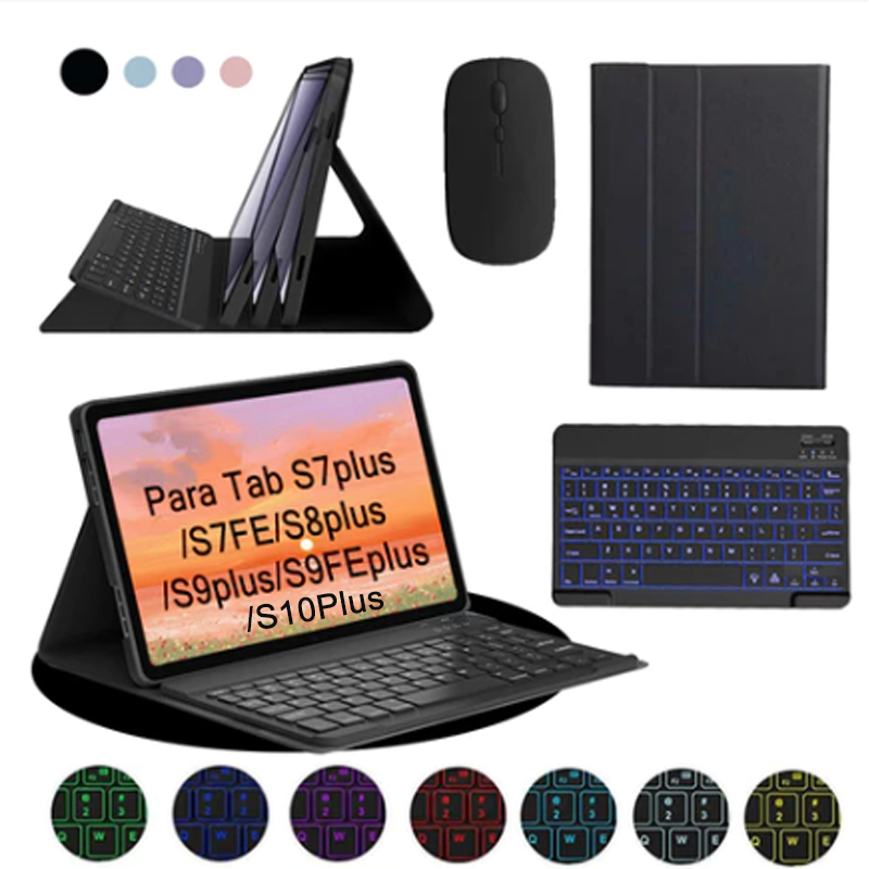Capa + ABNT2 teclado retroiluminado + mouse para Samsung Tab S7 Plus/S7FE/S8 Plus/S9 Plus/S9FE Plus/S10 Plus