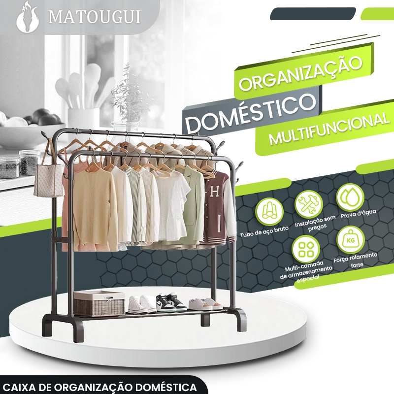 Matougui Armário Com Sapateira Arara de Roupas Cabideiro de Chão Closet Modulado em Aço Carbono