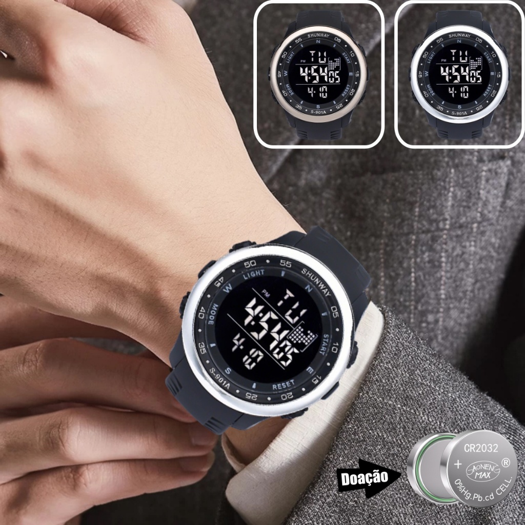 Relógio Masculino Luxo A Prova D Água De Silicone Digital Original Esportivas Cronômetro Prata em Oferta na Shopee