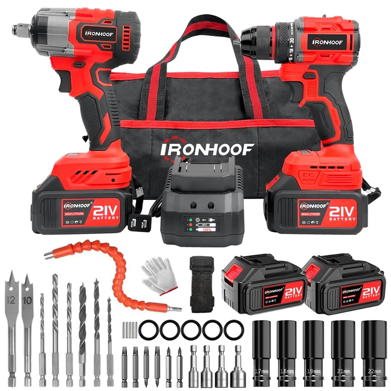 Furadeira Parafusadeira Elétrica e Chave de Impacto a Bateria Brushless