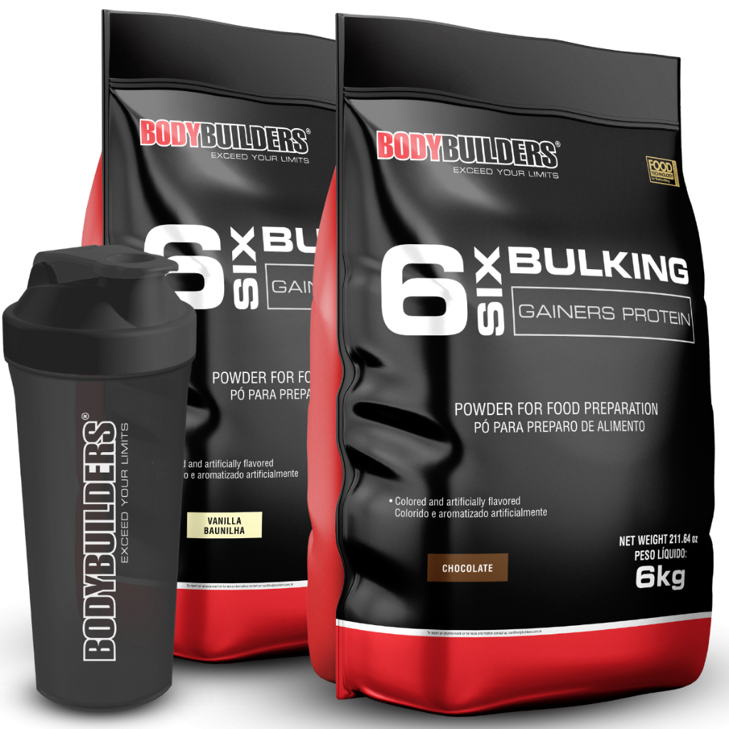 Kit 2x Hipercalórico 6 Six Bulking Protein 6kg + Coqueteleira - Bodybuilders