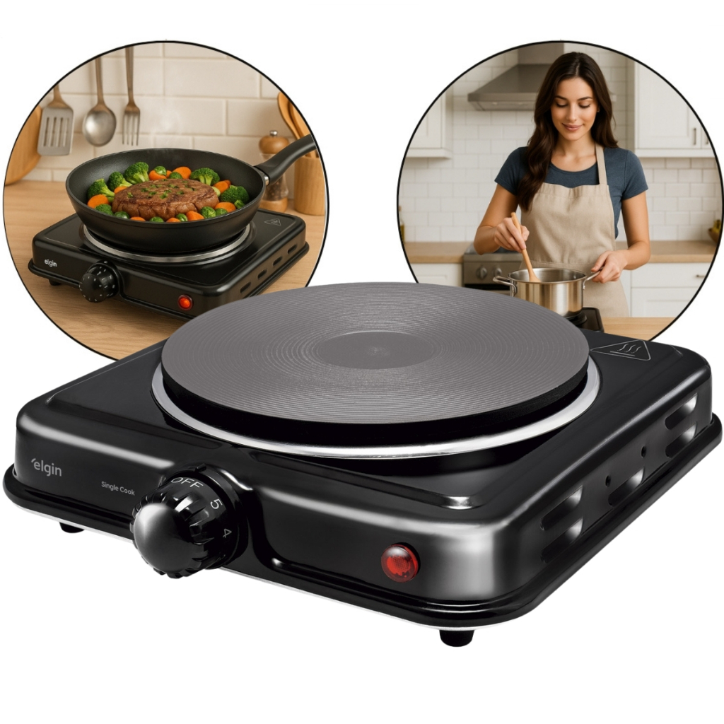 Fogão Portátil Elétrico Elgin Single Cook 1000w 1 Queimador Cor Preto