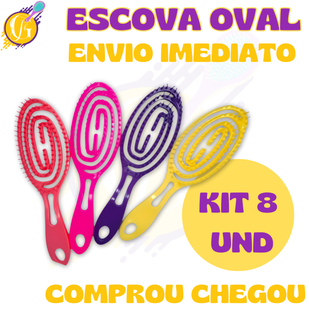 kit 08 - Escova Flex Aspiral Oval - Anti Frizz - Fácil Ondulação - Glamour Feminino