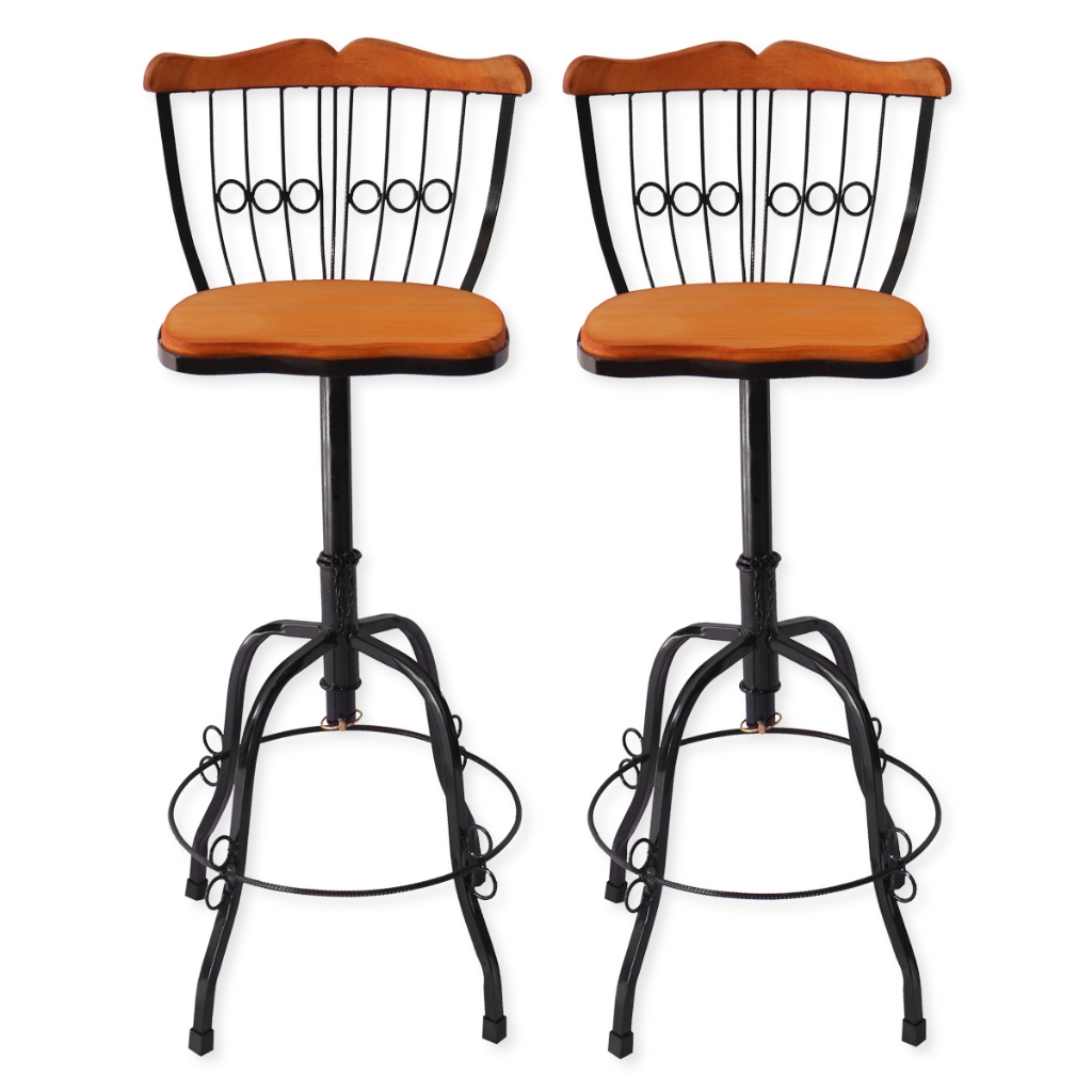 Combo Duas Banquetas 80 cm Ferro E Madeira Regulável E Giratória em Oferta na Shopee