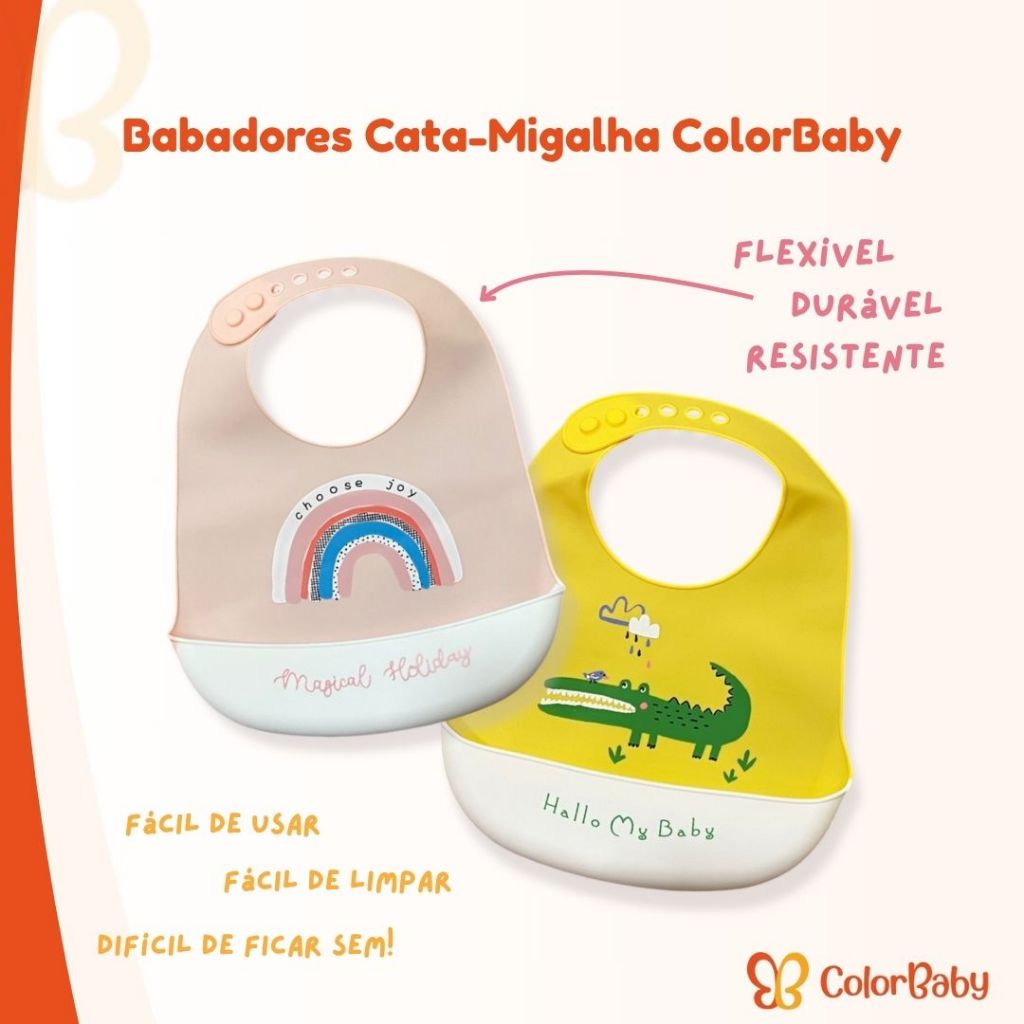 Babador de Silicone Cata-Migalhas Liso ou Estampado – ColorBaby