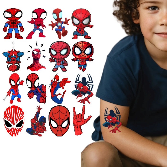 Tatuagens Adesivas Infantis – Homem-Aranha | Kit com 16