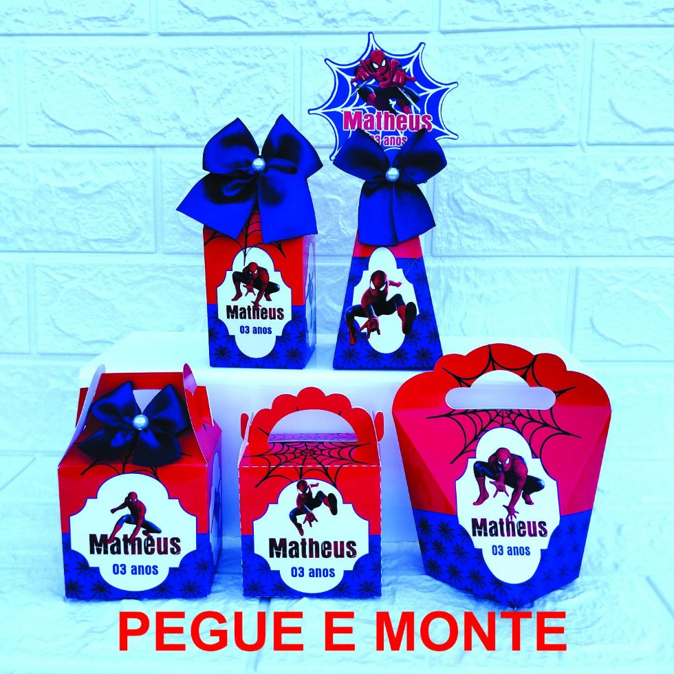 PEGUE E MONTE – KIT FESTA PERSONALIZADOS HOMEM ARANHA LEMBRANCINHAS CAIXINHAS PARA FESTA