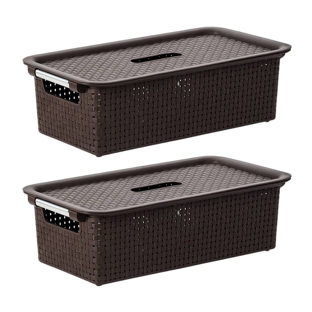 Jogo 2 Cesto rattan Caixa Organizadora ideal para roupas brinquedos escritório N665 Pracasa.net Niquelart
