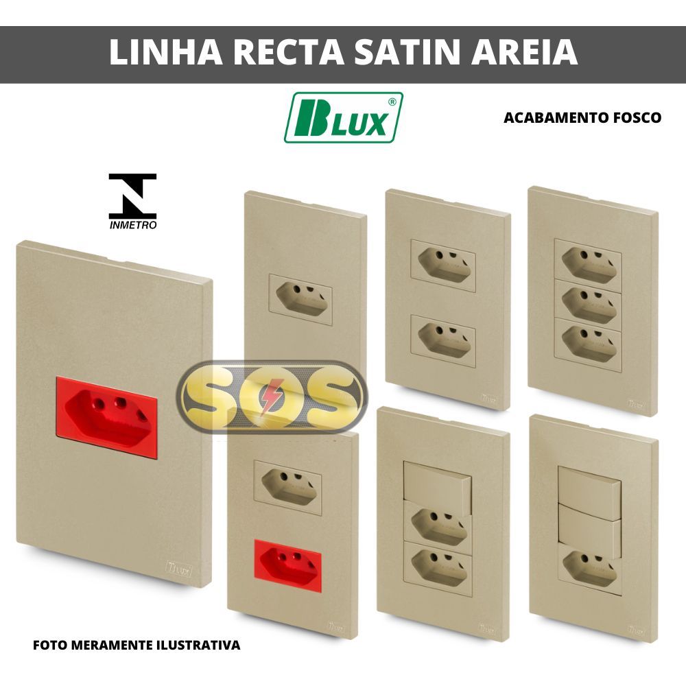 CONJUNTOS AREIA FOSCO RECTA SATIN BLUX TOMADAS 10A, 20A,  INTERRUPTORES, Rj45 OU Rj11 4X2, 4X4 em Oferta na Shopee