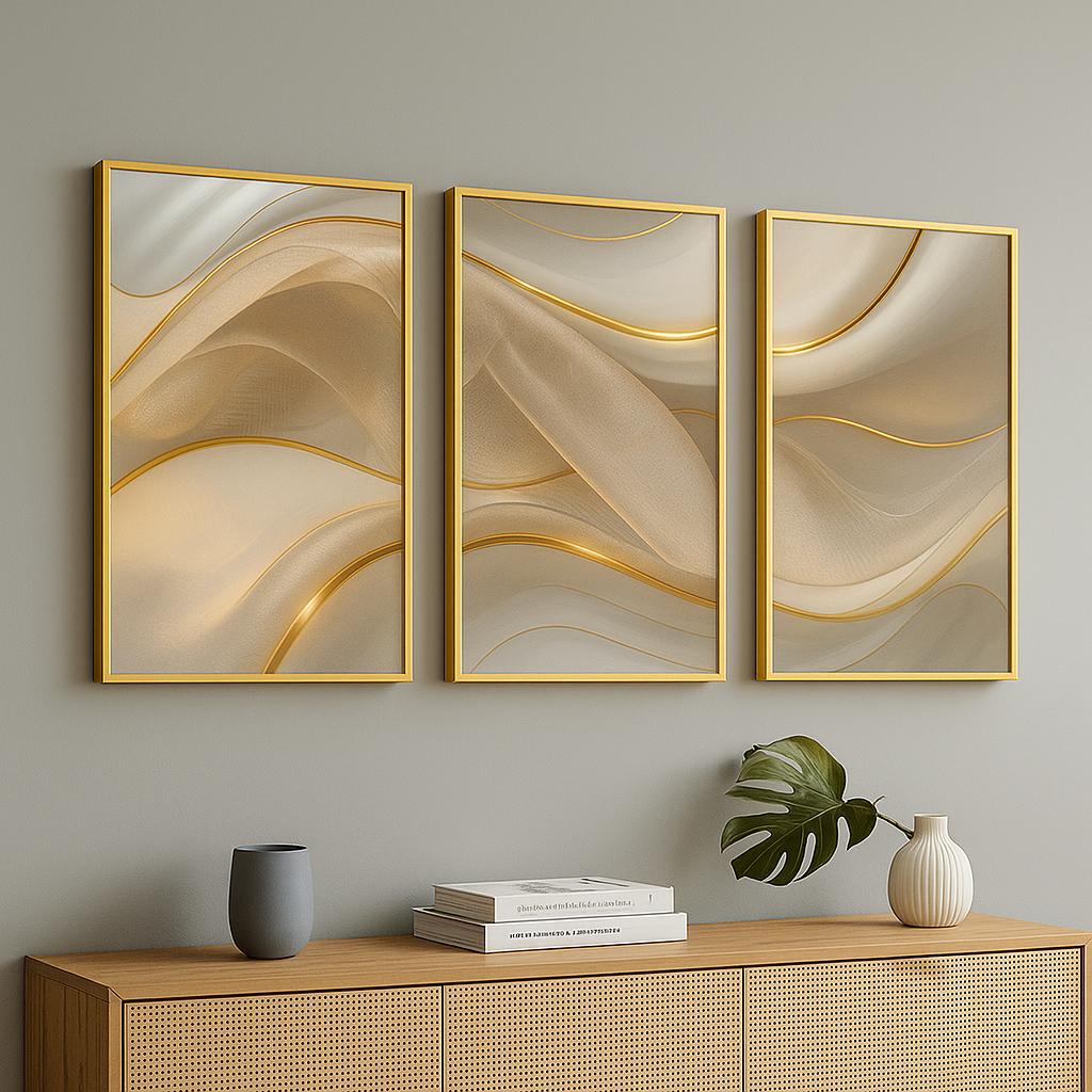 Kit 3 Quadros Decorativos 50x70 cm Com Moldura Grande Para Sala Quarto Escritório Moderno