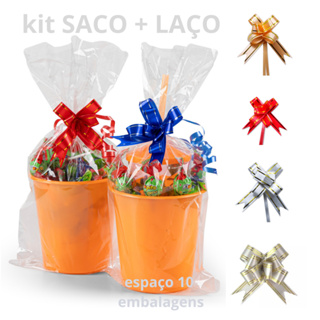 kit saco p/ BALDE DE PIPOCA + LAÇO magico saquinho plástico transparente mais laço para presente em Oferta na Shopee