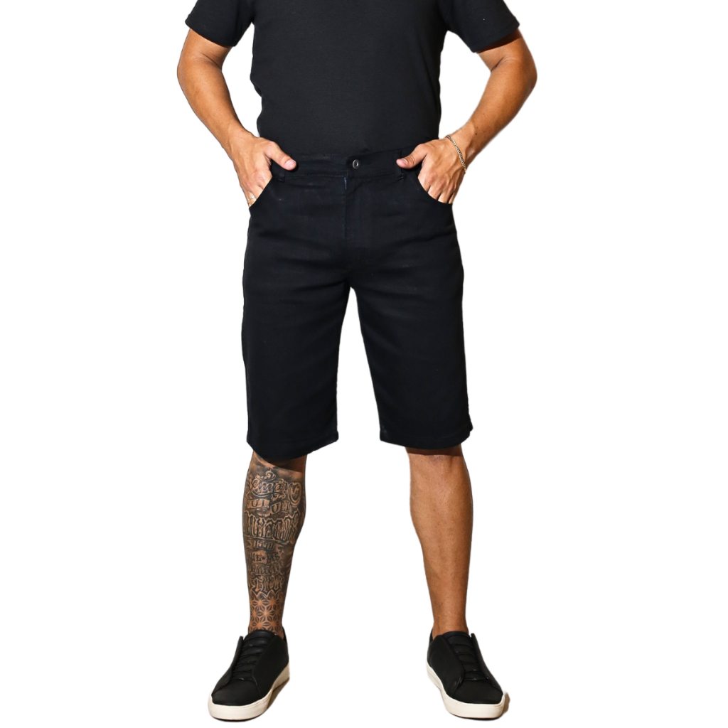 Bermuda Jeans Masculina Preta Tradicional Com Elastano Short Promocional Direto da Fábrica