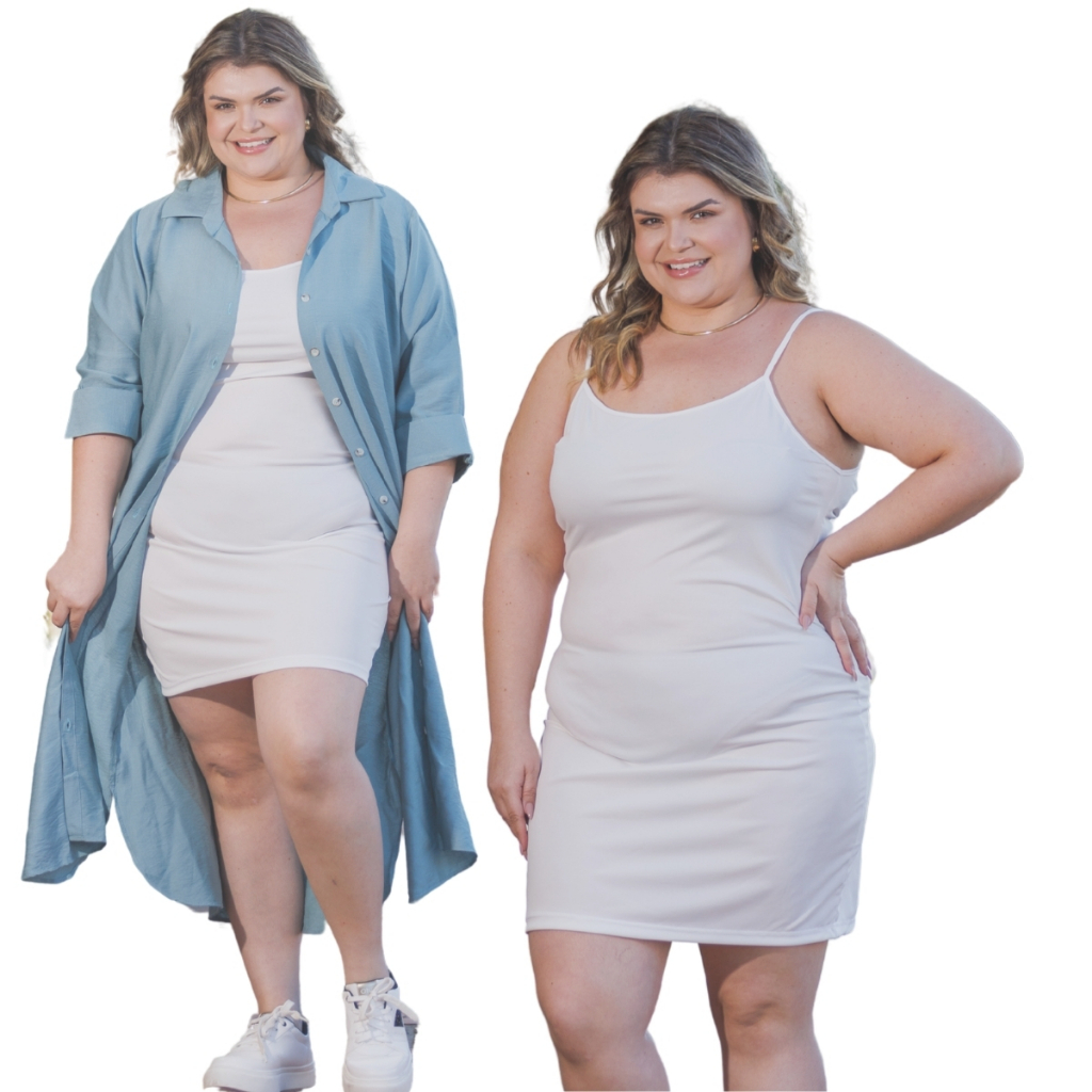 Vestido Segunda Pele Uso Por Baixo Gabinete Anágua Lisa Básica e Versátil Feminino Plus Size 3078A