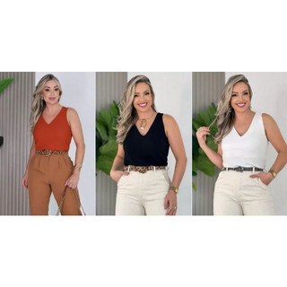 Blusa Feminina Regata Alça Larga Tecido Crepe Duna Tendência Regata Lisa Básica Elegante