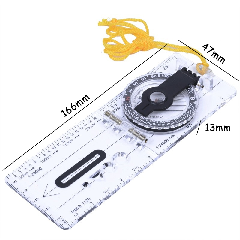 Bússola Multifuncional com Régua 16cm e Lente de Aumento para Mapa,Ideal para Aventuras ao Ar Livre