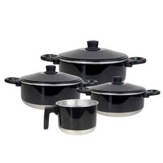 Kit 3 Caçarolas Alumínio + 1 Caneco Fervedor Esmaltado Preto PTFE + PFOA Free Cabos Baquelite em Oferta na Shopee