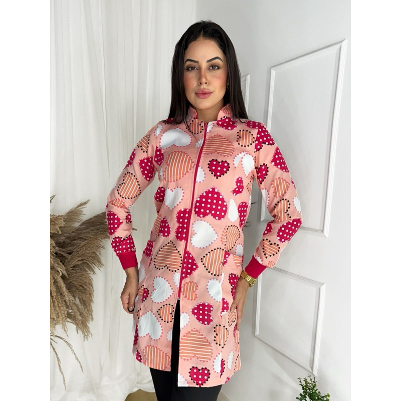 jaleco estampado feminino pediatria gola padre com punho e zíper pediatria estética enfermagem
