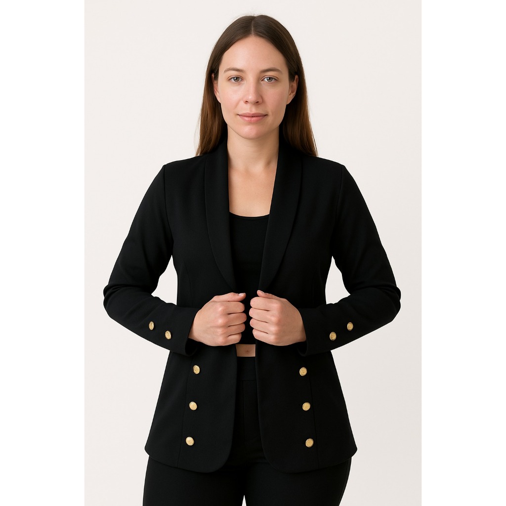 Blazer Maxi Sobretudo Feminino Com Botões Dourados