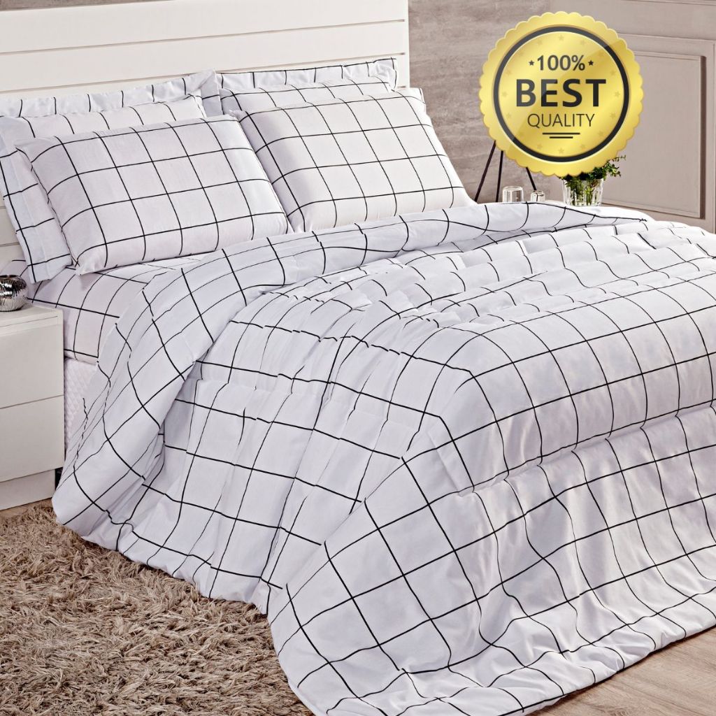 Edredom de Algodão Solteiro Queen King Atual Quadriculado Cheio Firme Moderno em Oferta na Shopee