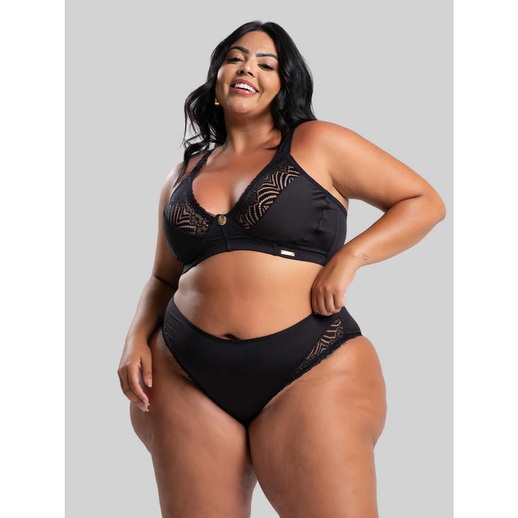Conjunto IMI Lingerie Sem Bojo Em Microfibra E Renda Plus Size Betânia em Oferta na Shopee