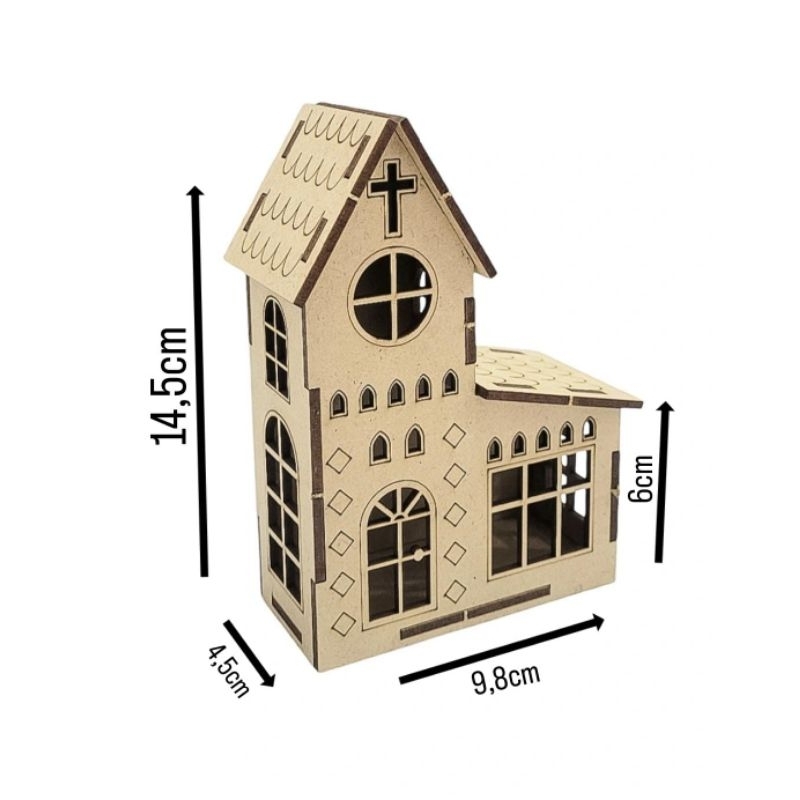 Mini casinha igrejinha miniatura mdf  pintura artesanato decoração para maquetes