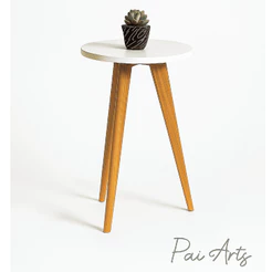 Mesa Lateral Decorativa Redonda 30cm 100% MDF Pé Madeira Sala Quarto Escritório Mesa de Apoio