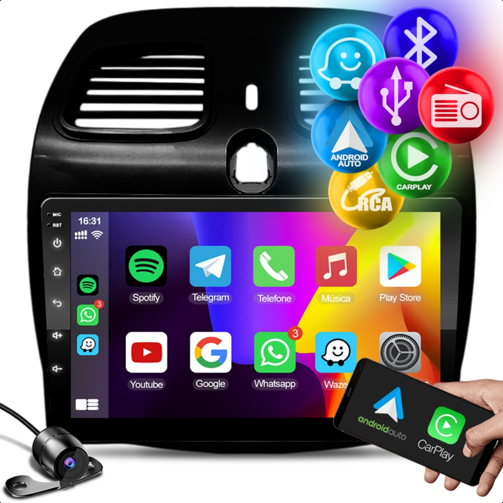 Kit Central Multimídia Android 9 Polegadas 2 Din Carplay Grand Siena Palio Sporting 2012 a 2021